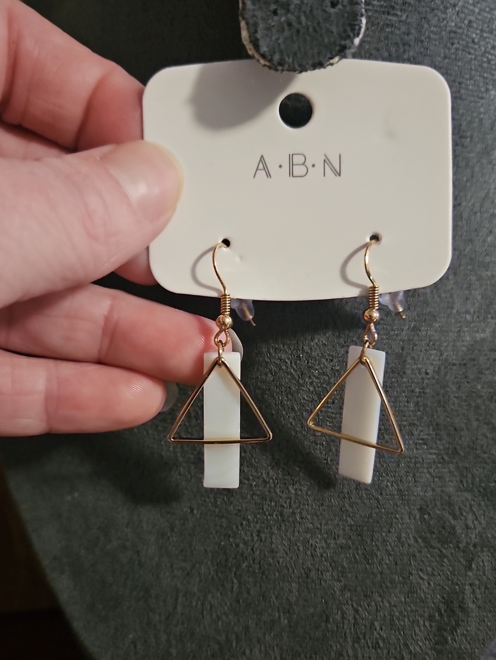 A•B•N Gold Triangle & White Bar Drop Earrings